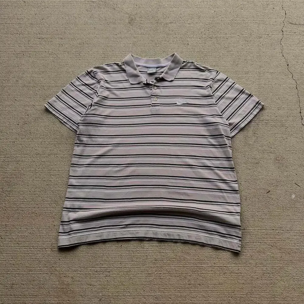 Nike Y2K Retro Striped Polo Shirt Large Gray Black Golf Preppy